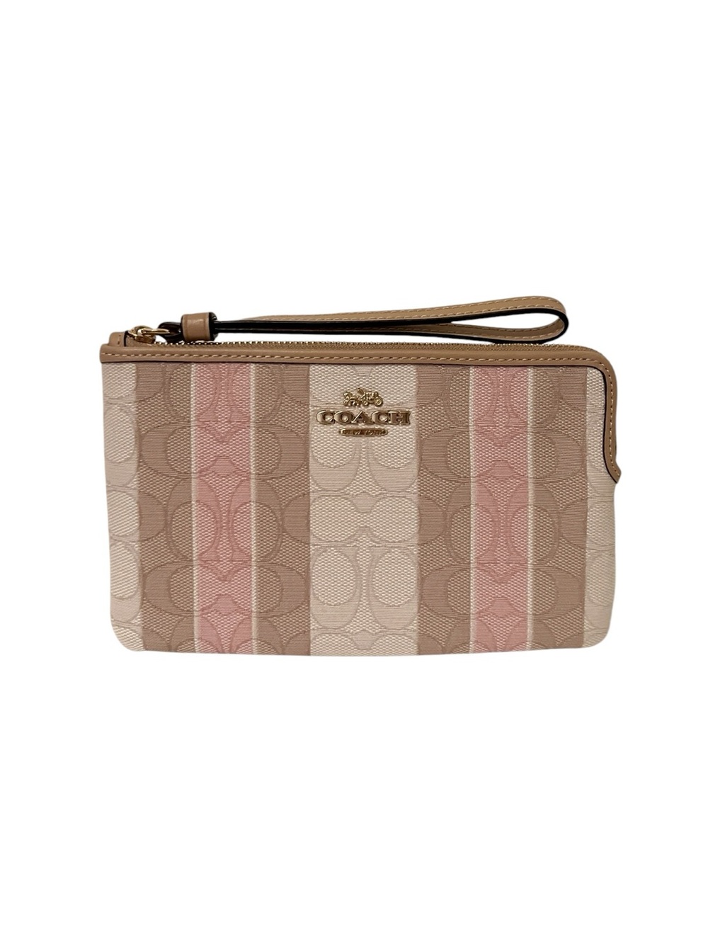NWT Coach C8753 Signature Jacquard Stripe Corner Zip Wristlet Taffy